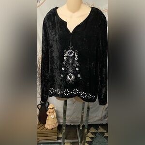 EUC J. Jill velvet like bell sleeve blouse size large boho